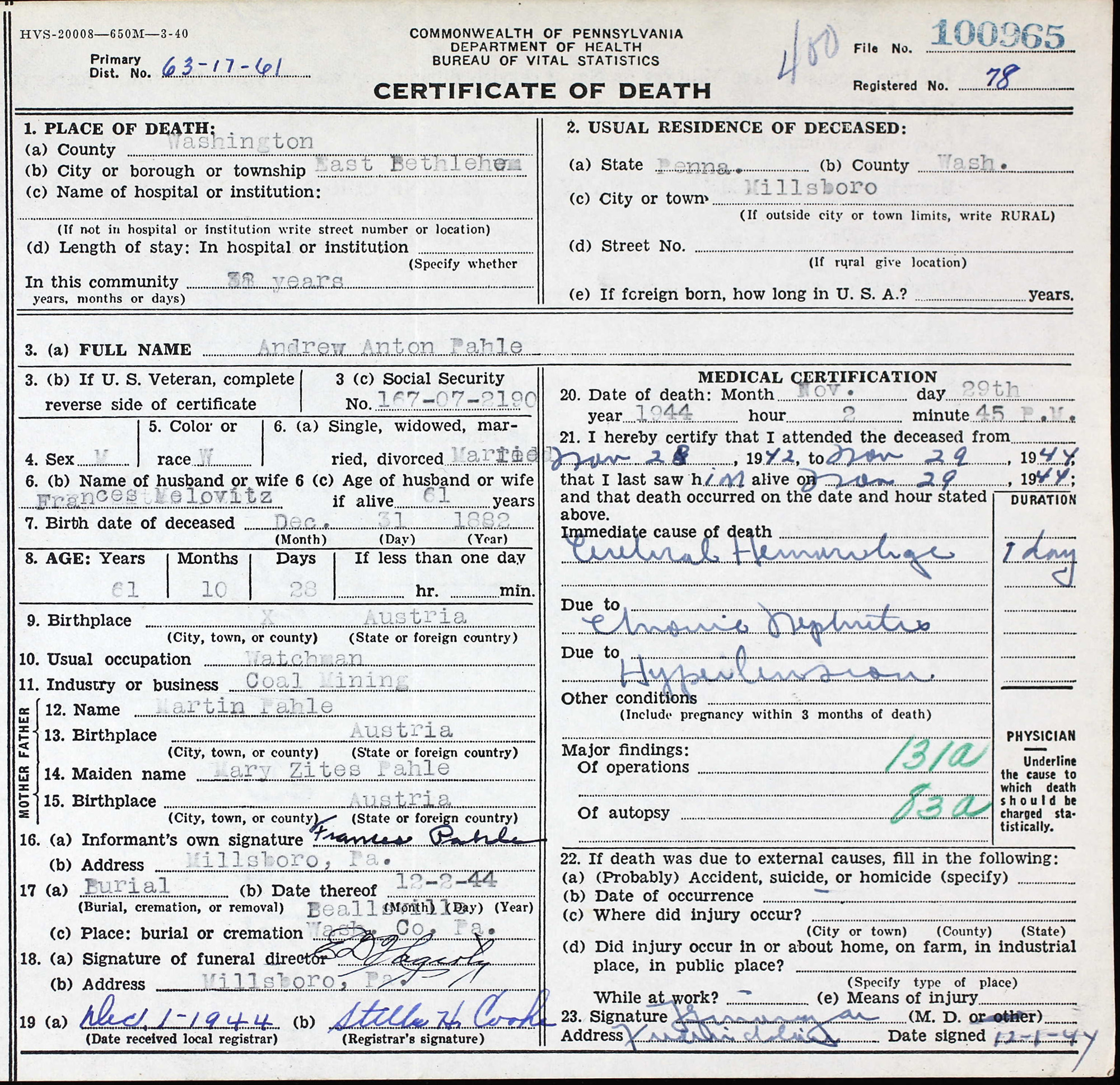 Andrew A. Pahle Sr.